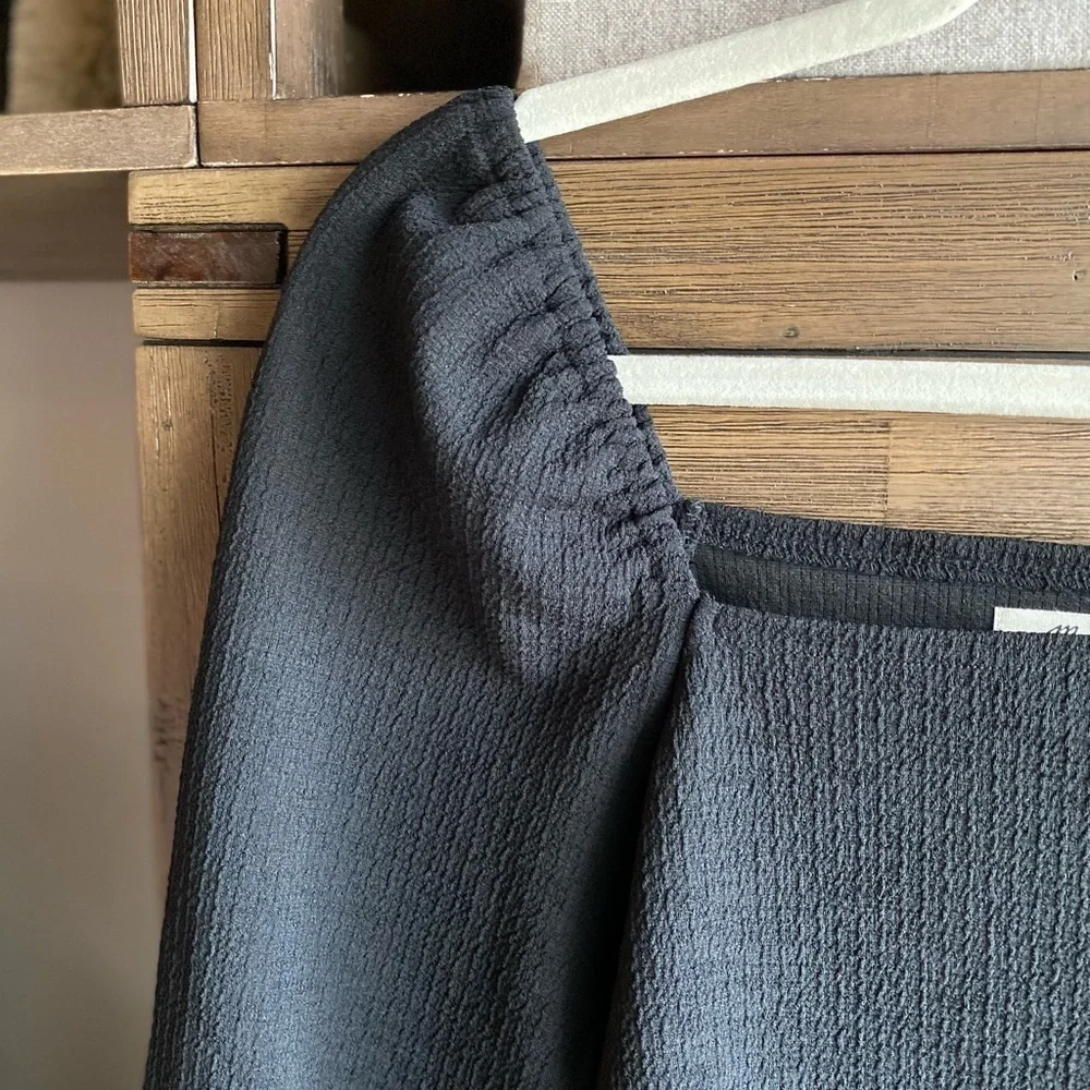 Madewell crepe square-neck puff-sleeve top black small A63